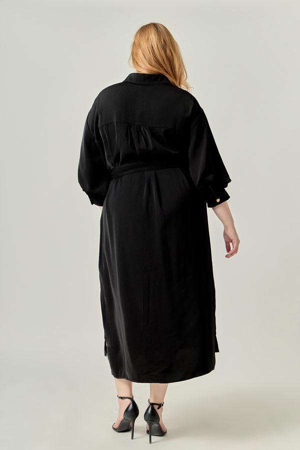 English Factory Gold Button Belted Shirt Dress BLACK