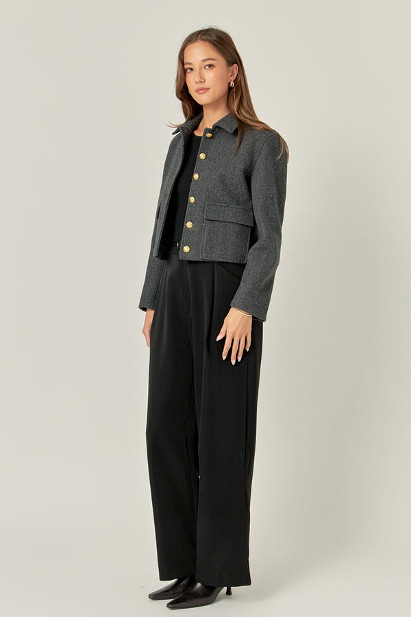 English Factory Gold Button Cropped Jacket CHARCOAL