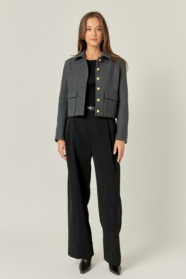 english factory Gold Button Cropped Jacket CHARCOAL