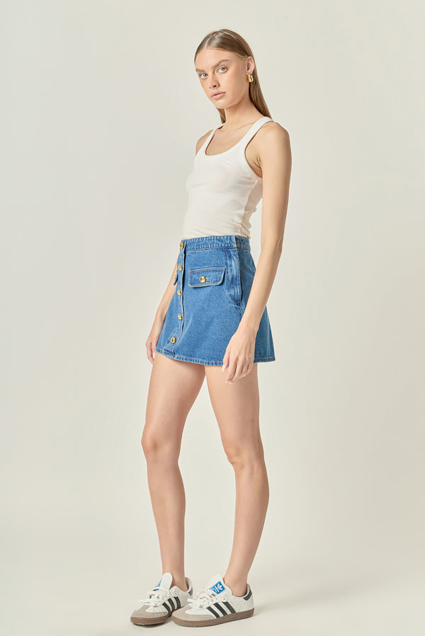 English Factory Gold Button Denim Mini Skirt DARK DENIM