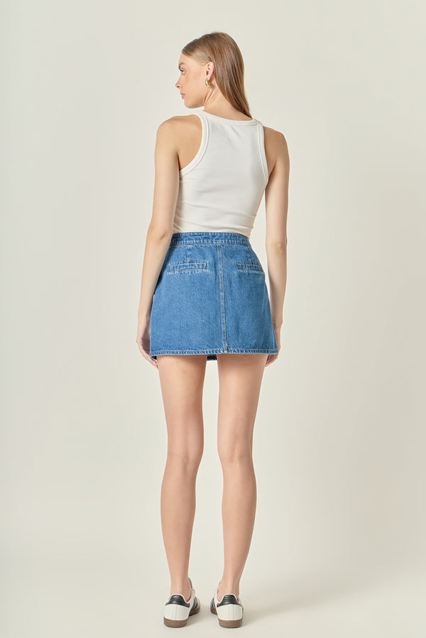 English Factory Gold Button Denim Mini Skirt DARK DENIM