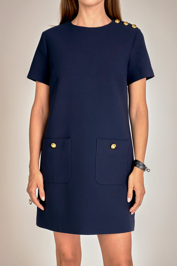 English Factory Gold Button Pointed Mini Dress NAVY