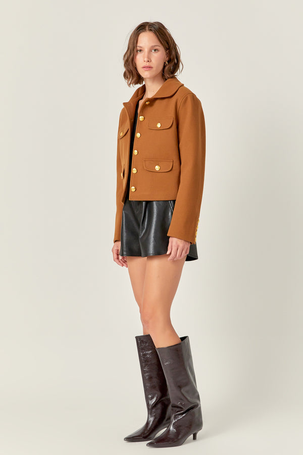 English Factory Gold Button Pointed Wool Jacket OLIVE BROWN