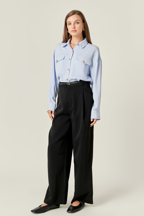 English Factory Gold Button Shirt Blouse POWDER BLUE