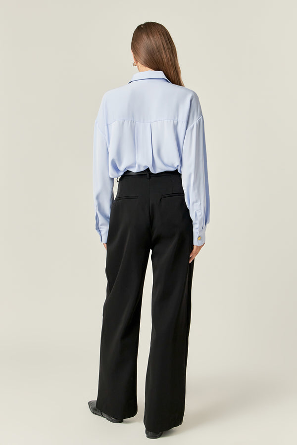 English Factory Gold Button Shirt Blouse POWDER BLUE