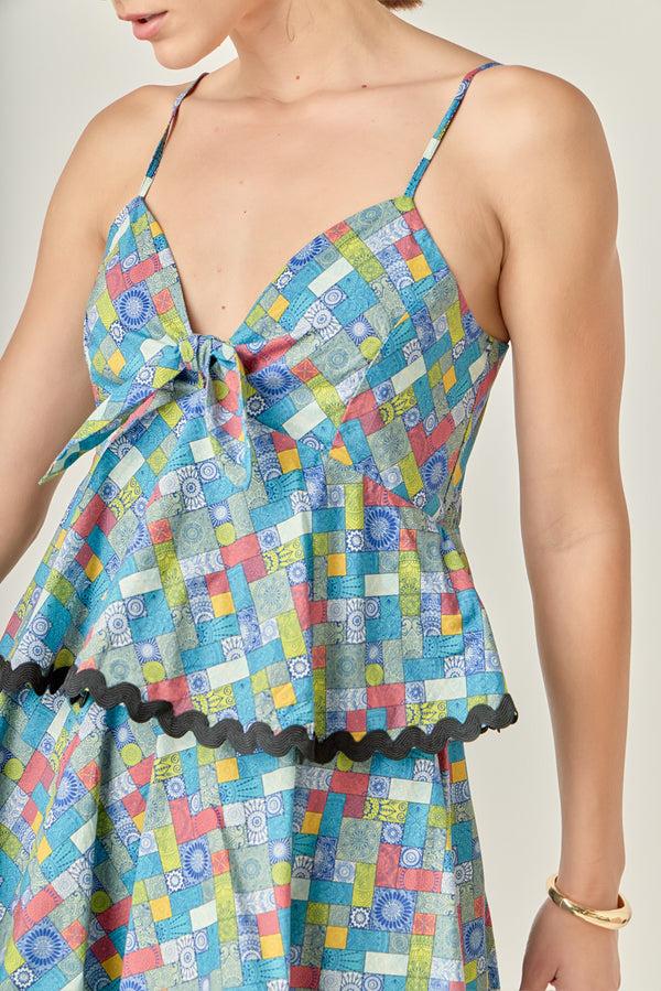 English Factory Grid Print Tiered Maxi Dress With Ric Rac Trim MULTI