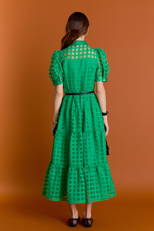 English Factory Gridded Organza Tiered Maxi Dress GREEN