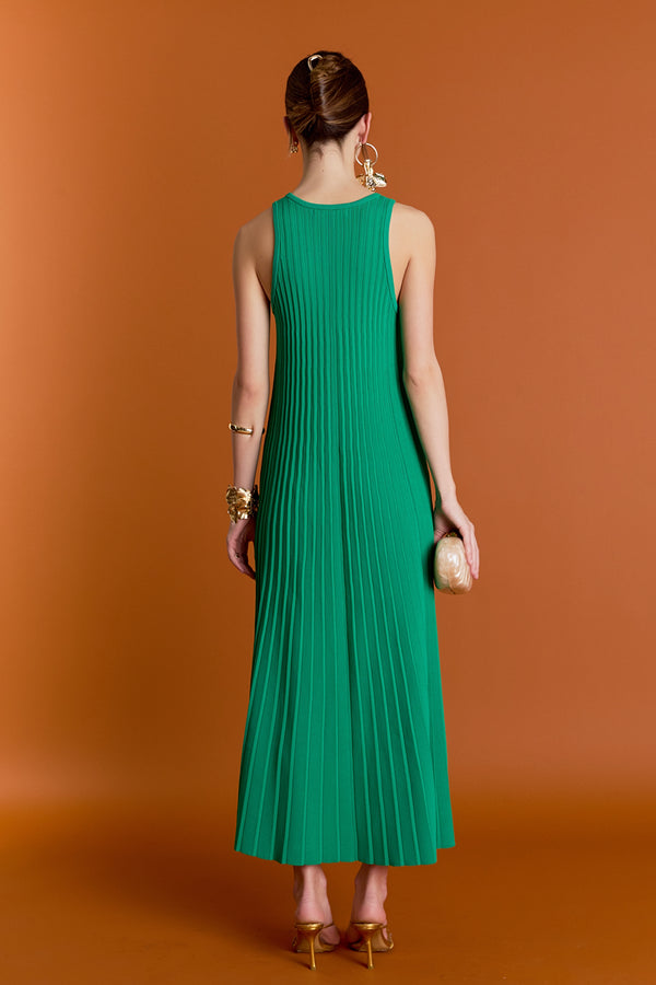 English Factory Gweneth Pleated A-Line Knit Midi Dress GREEN