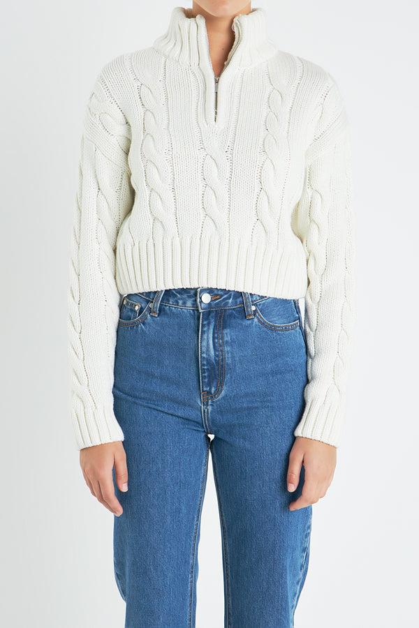 English Factory Half Zip Up Cable Knit Sweater IVORY