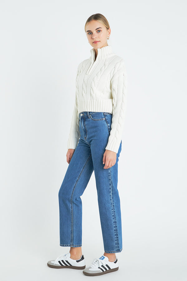 English Factory Half Zip Up Cable Knit Sweater IVORY