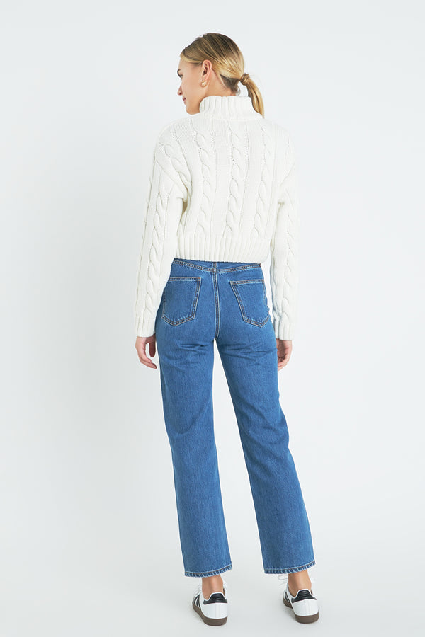 English Factory Half Zip Up Cable Knit Sweater IVORY