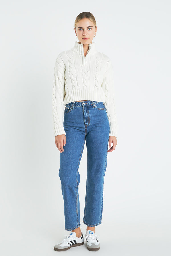 english factory Half Zip Up Cable Knit Sweater IVORY