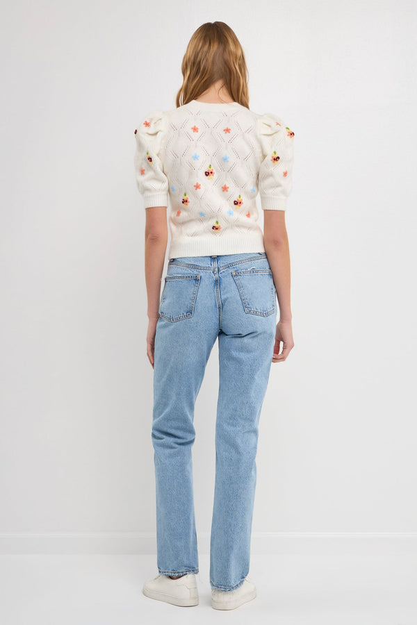 English Factory Handmade Floral Embroidery Sweater CREAM