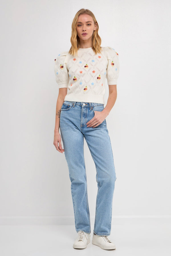 english factory Handmade Floral Embroidery Sweater CREAM