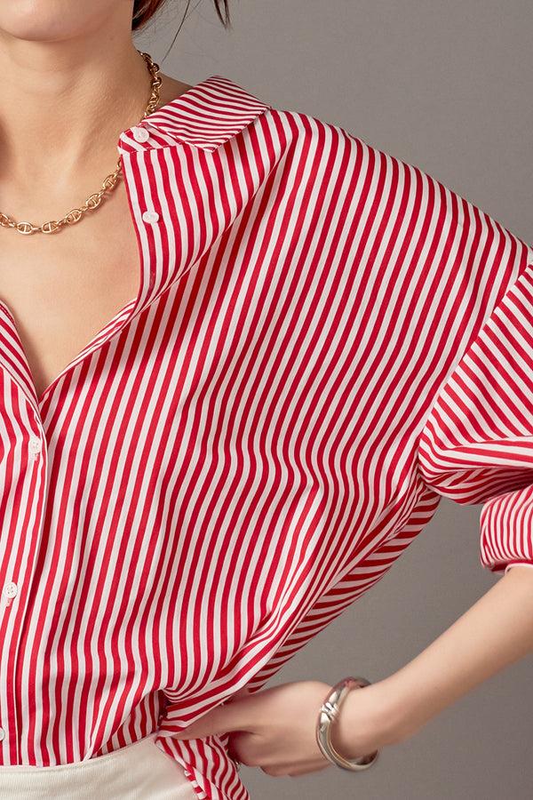 English Factory Harper Balloon Sleeve Striped Shirt RED/WHITE