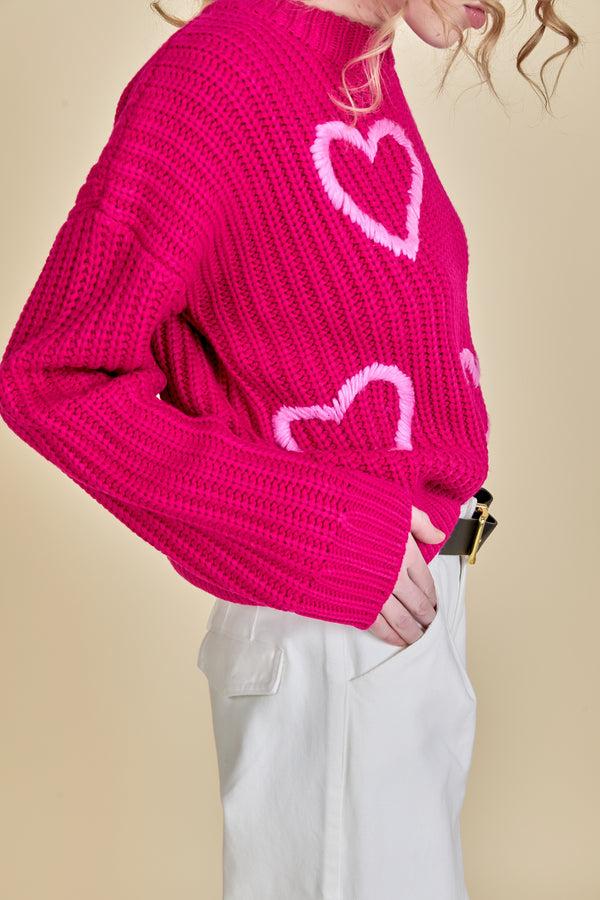 English Factory Heart Embroidery Knit Top FUCHSIA/PINK