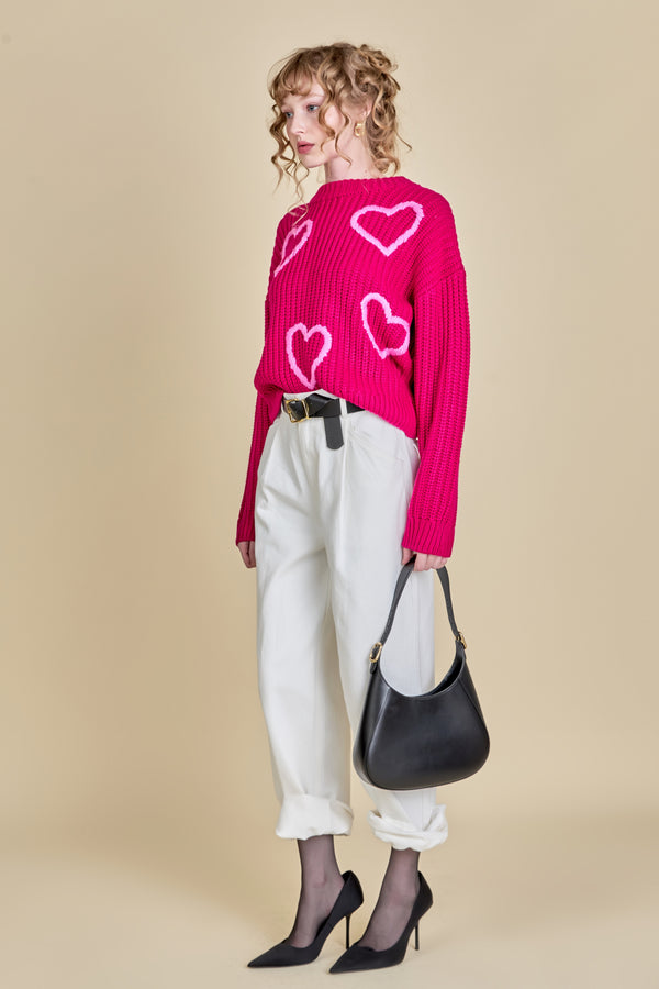 English Factory Heart Embroidery Knit Top FUCHSIA/PINK