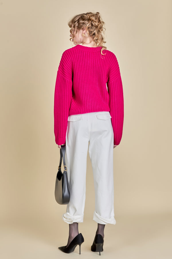 English Factory Heart Embroidery Knit Top FUCHSIA/PINK