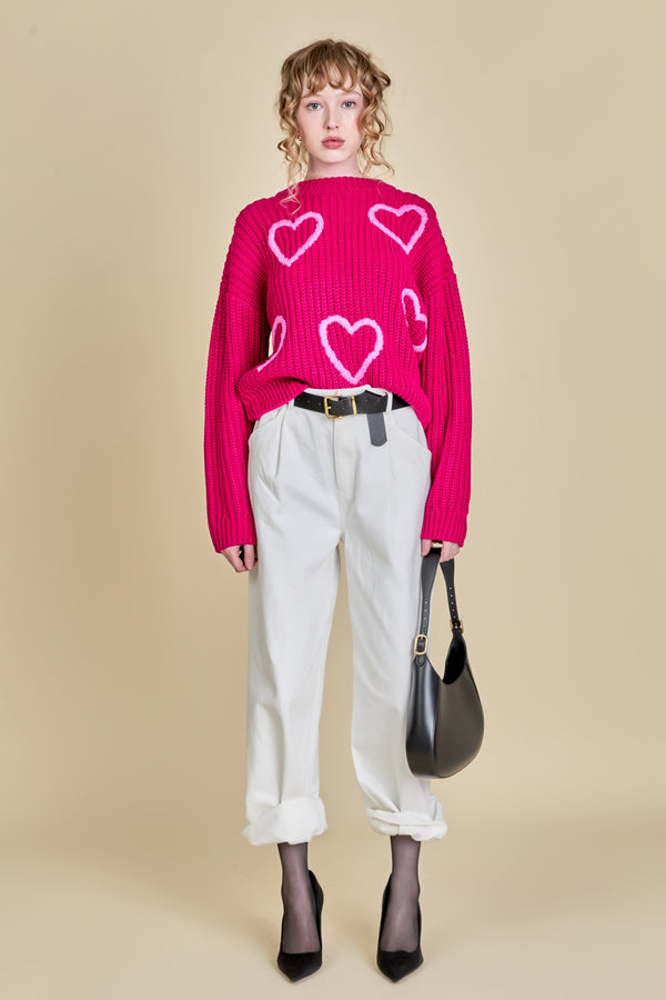 english factory Heart Embroidery Knit Top FUCHSIA/PINK
