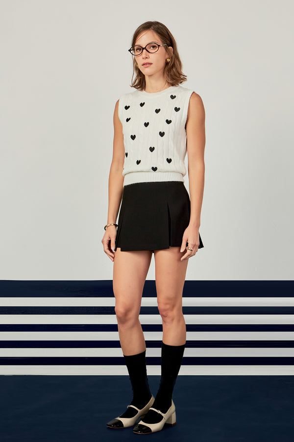 English Factory Heart Embroidery Round Neckline Vest OFF WHITE