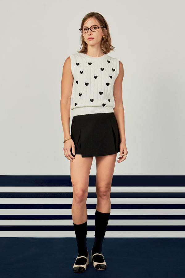 english factory Heart Embroidery Round Neckline Vest OFF WHITE