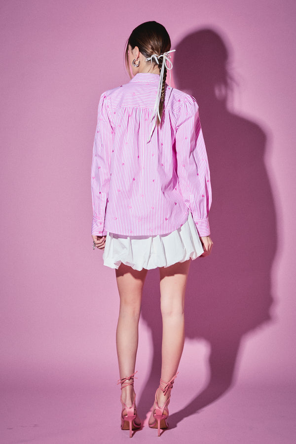 English Factory Heart Embroidery Stripe Shirt PINK/WHITE