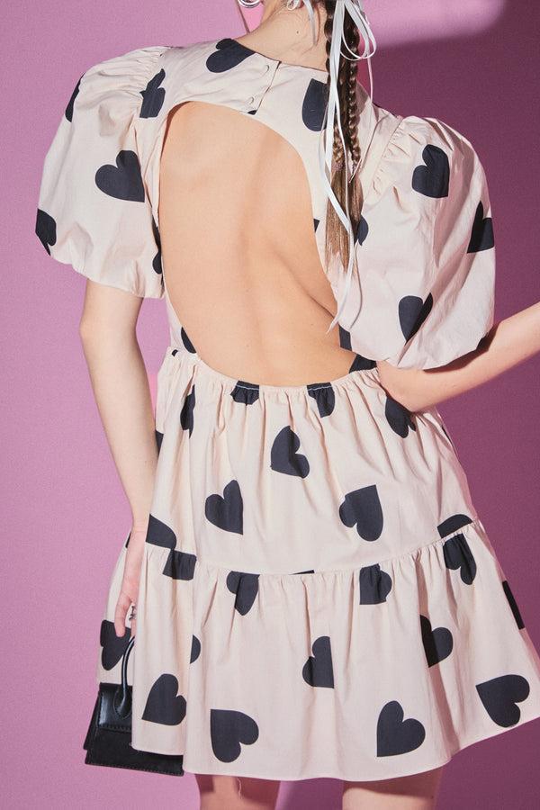English Factory Heart Shape Back Cut Out Mini Dress BEIGE/BLACK