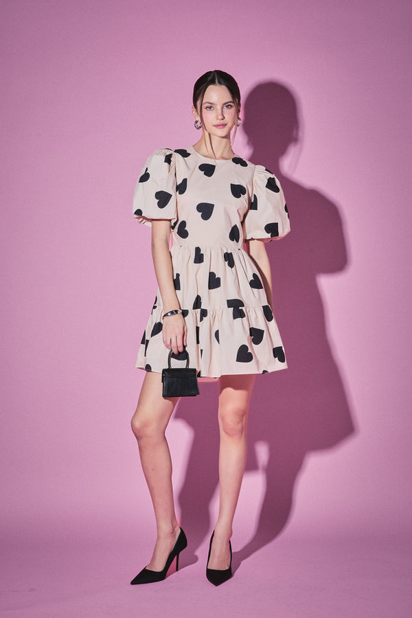 English Factory Heart Shape Back Cut Out Mini Dress BEIGE/BLACK