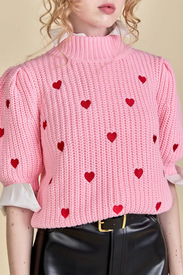 English Factory Heart Shape Embroidery Sweater PINK
