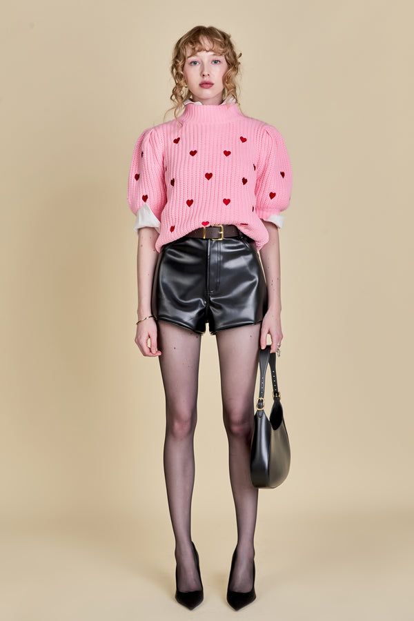 english factory Heart Shape Embroidery Sweater PINK