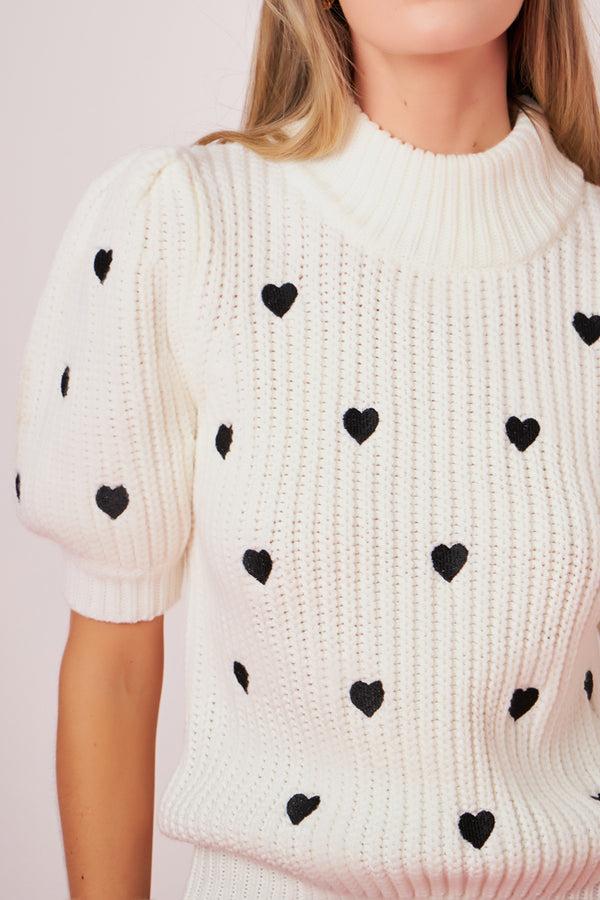 English Factory Heart Shape Embroidery Sweater WHITE/BLACK