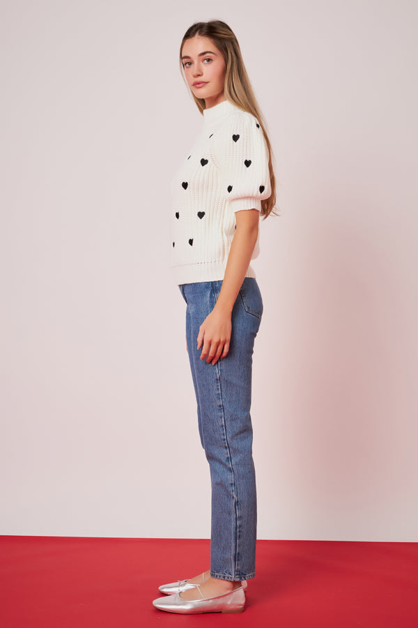 English Factory Heart Shape Embroidery Sweater WHITE/BLACK