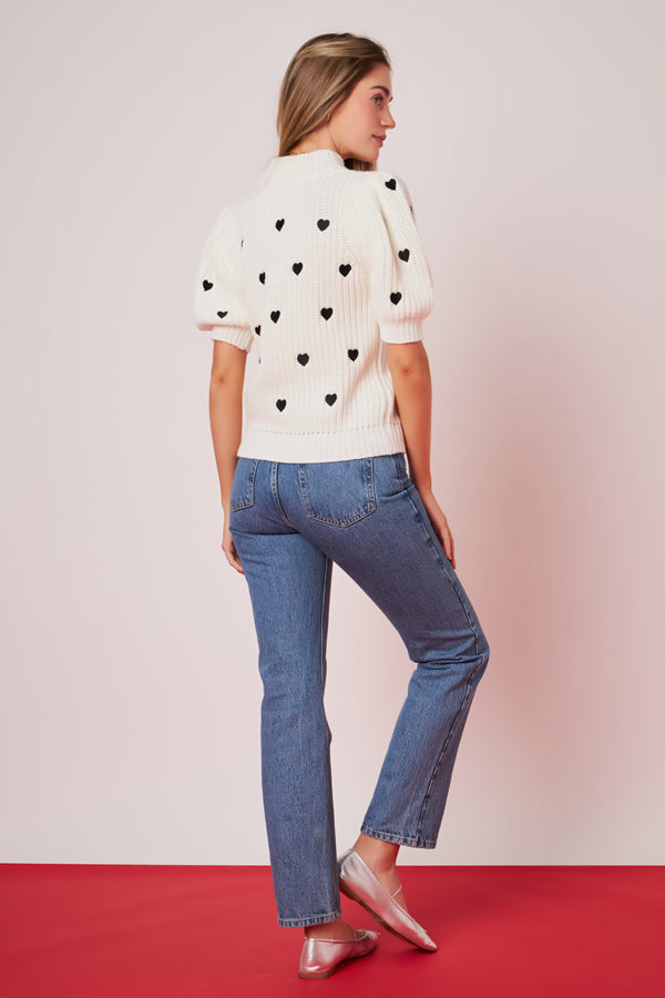 English Factory Heart Shape Embroidery Sweater WHITE/BLACK