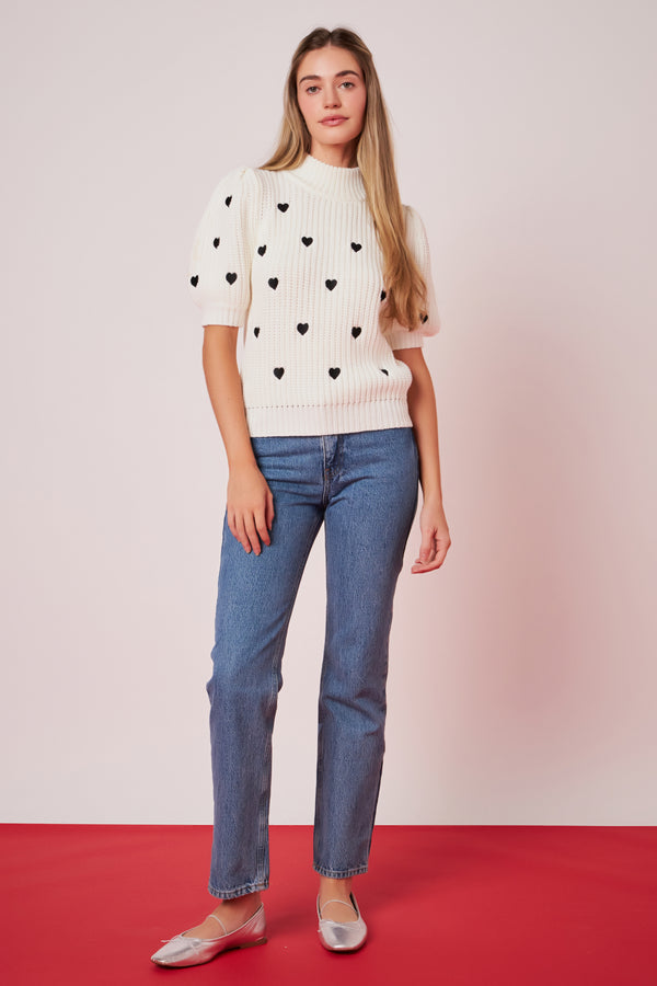 english factory Heart Shape Embroidery Sweater WHITE/BLACK