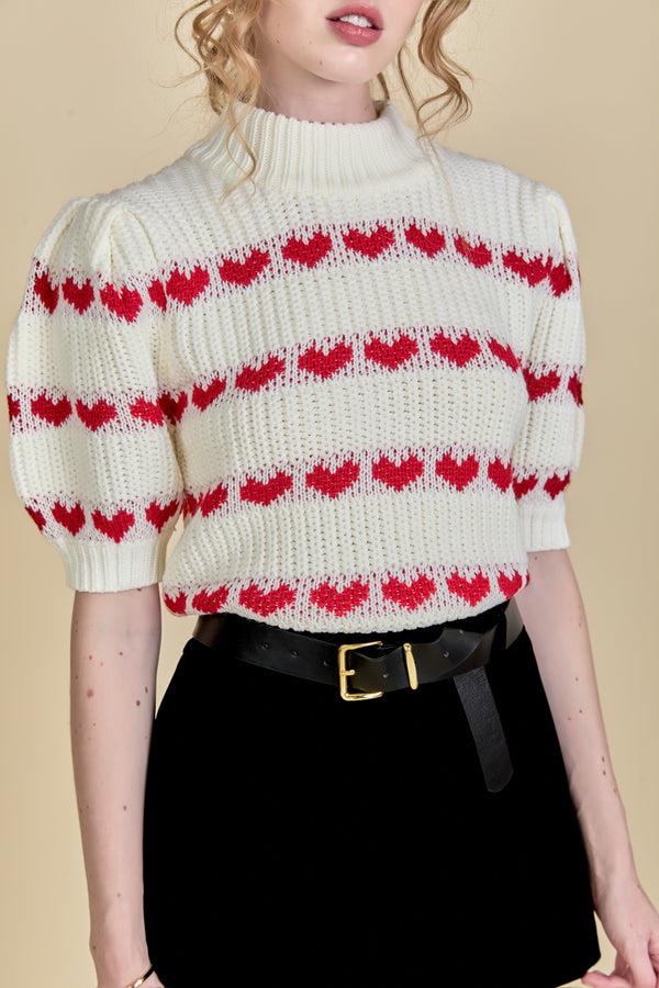 English Factory Heart Stripe Detail Sweater WHITE/RED