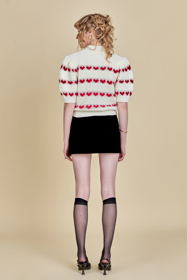 English Factory Heart Stripe Detail Sweater WHITE/RED