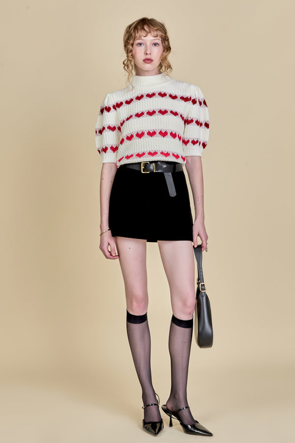 english factory Heart Stripe Detail Sweater WHITE/RED