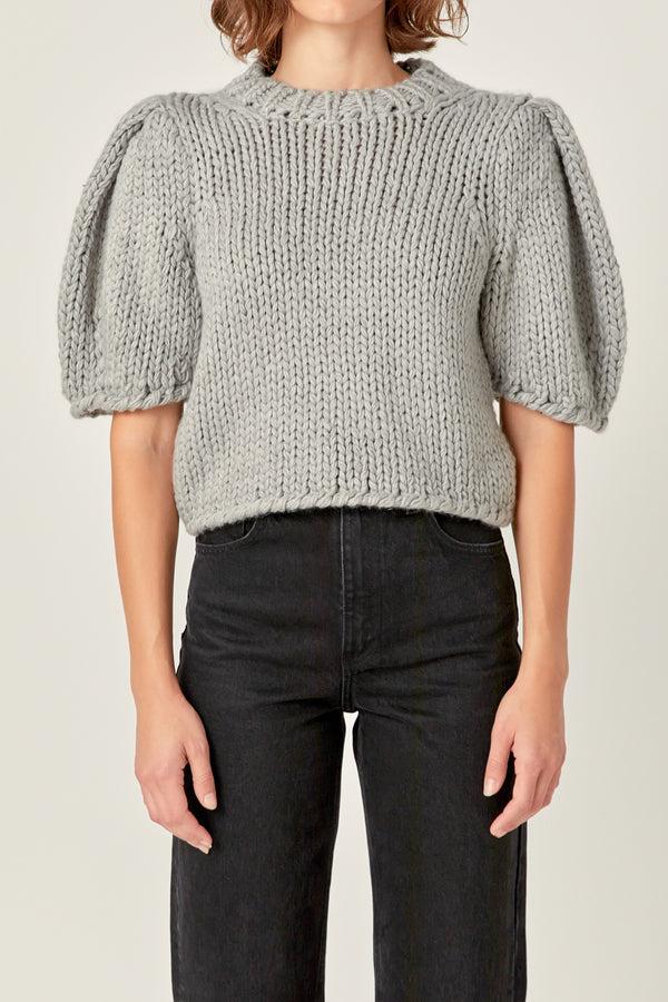 English Factory Heavy Yarn Puff Sleeves Knit HEATHER GREY