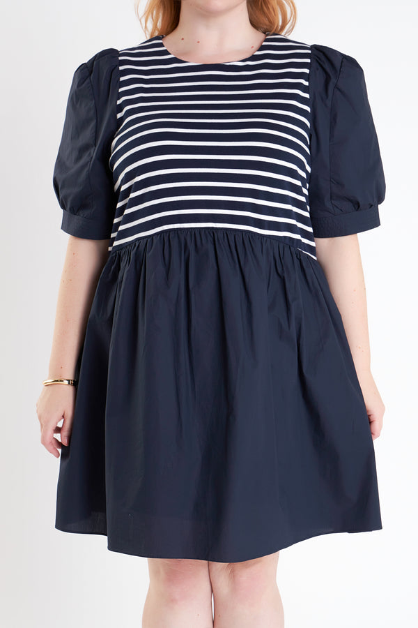 English Factory High Low Knit Combo Dress NAVY COMBO