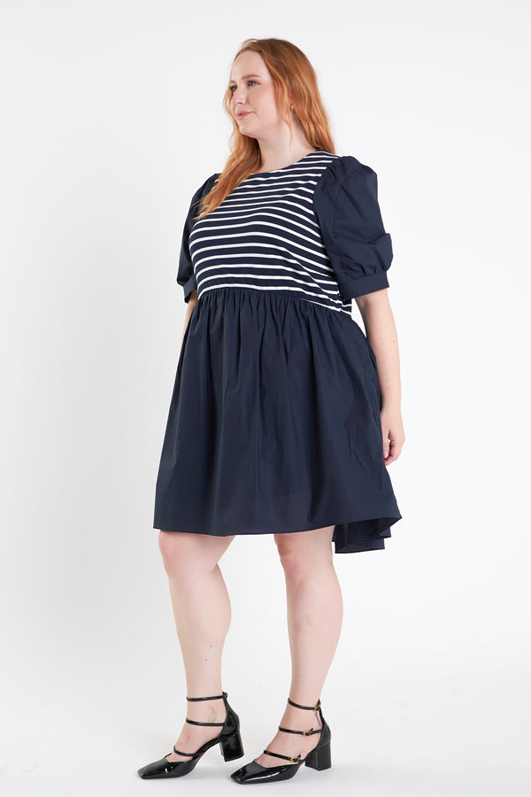 English Factory High Low Knit Combo Dress NAVY COMBO