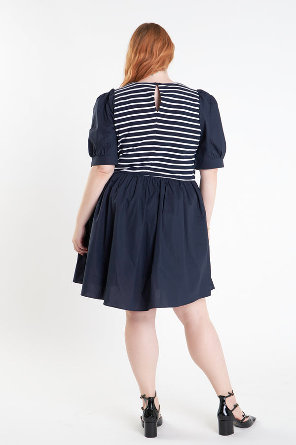 English Factory High Low Knit Combo Dress NAVY COMBO