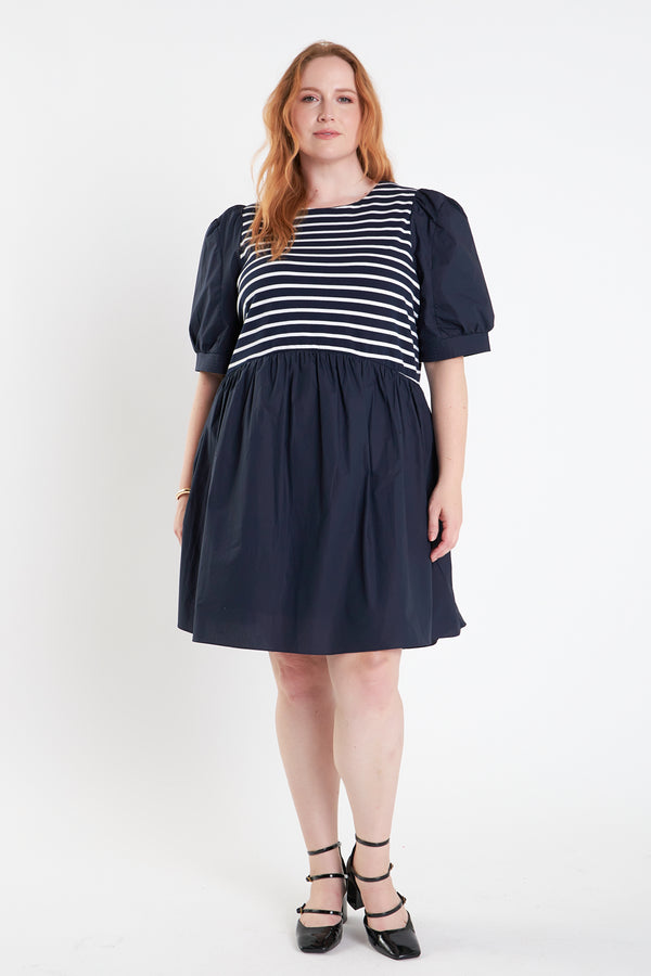 english factory High Low Knit Combo Dress NAVY COMBO