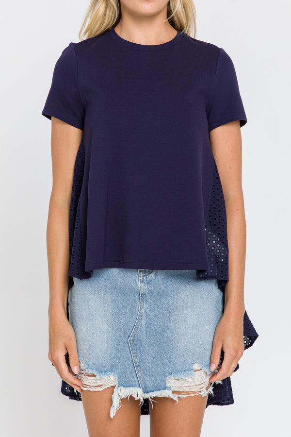 English Factory High Low T-shirt With Eyelet Peplum NAVY