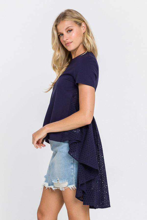 English Factory High Low T-shirt With Eyelet Peplum NAVY