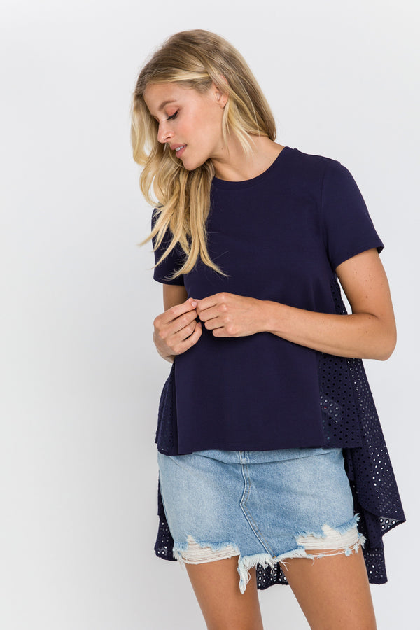 English Factory High Low T-shirt With Eyelet Peplum NAVY