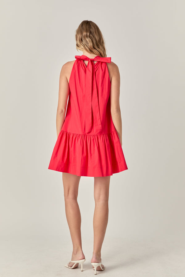English Factory High Neck Ruffle Hem Mini Dress RED