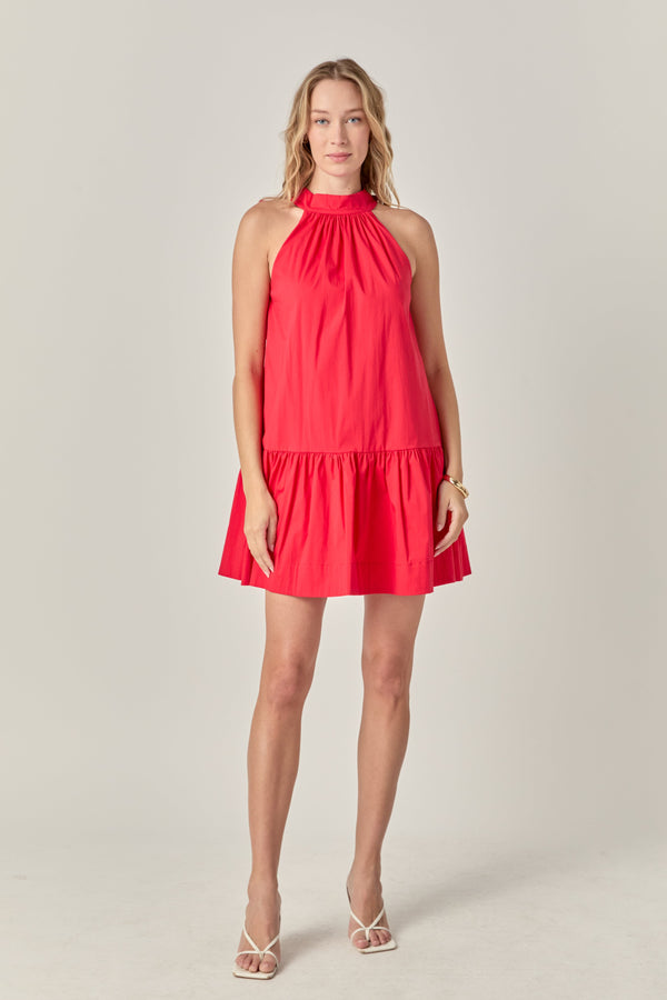 english factory High Neck Ruffle Hem Mini Dress RED