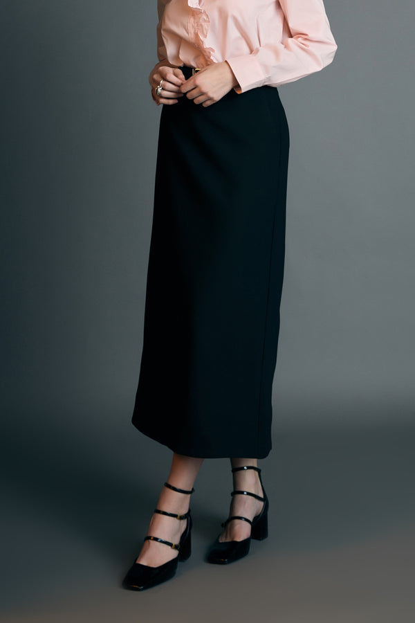 English Factory High Waisted A Line Midi Skirt BLACK