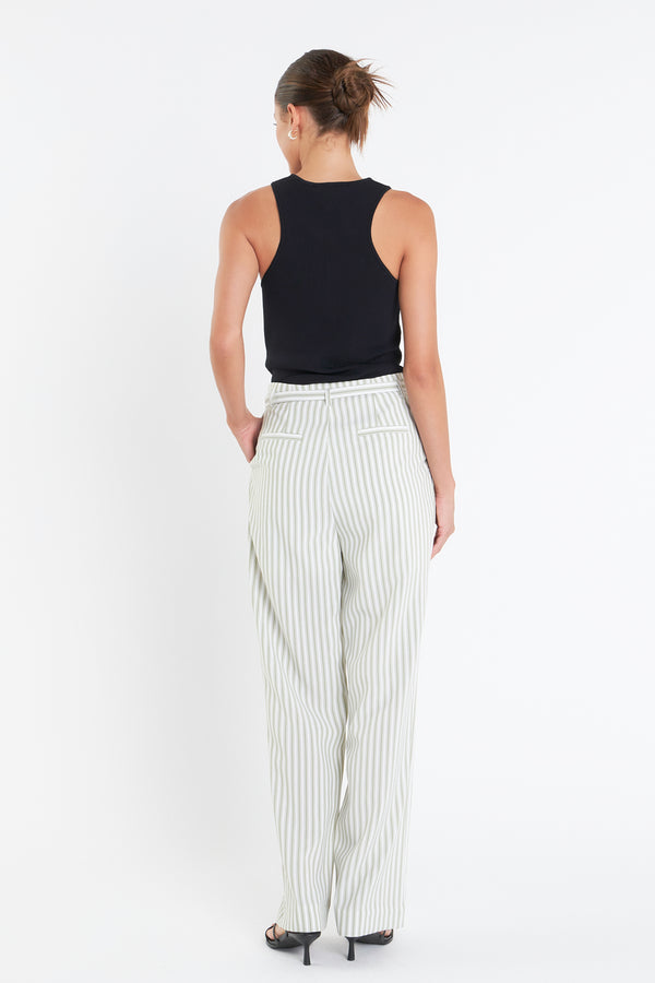 English Factory High Waisted Belted Striped Pants OFF WHITE/GREEN