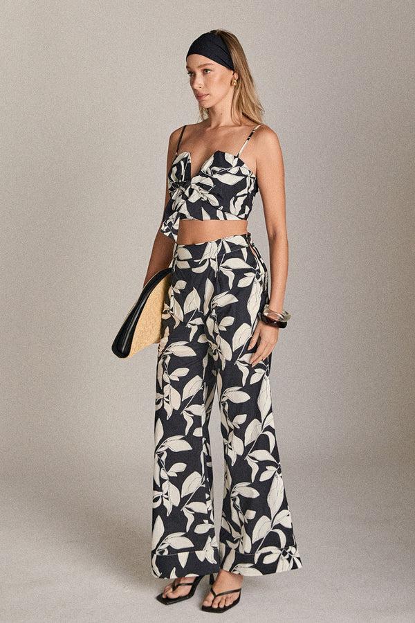 english factory High-Waisted Printed Flare Pants BLACK/WHITE